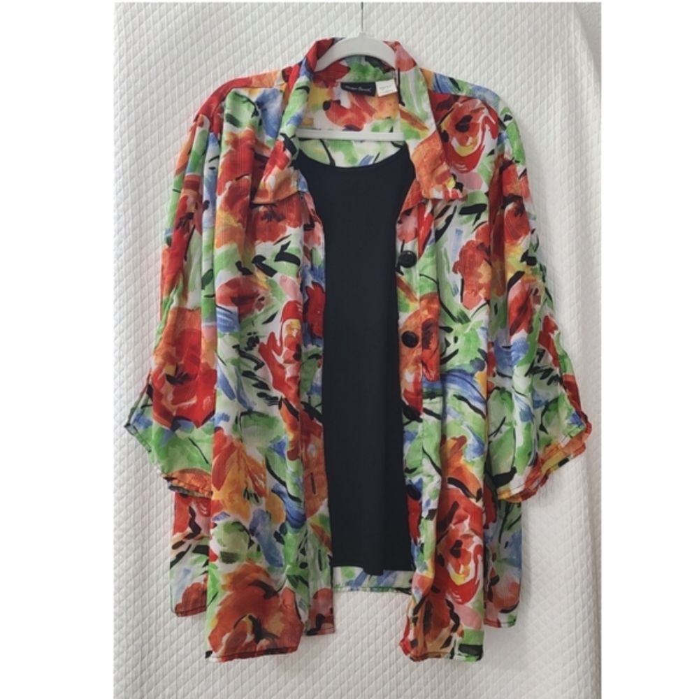 Maggie Barnes floral multi color button up blouse - Picture 3 of 8
